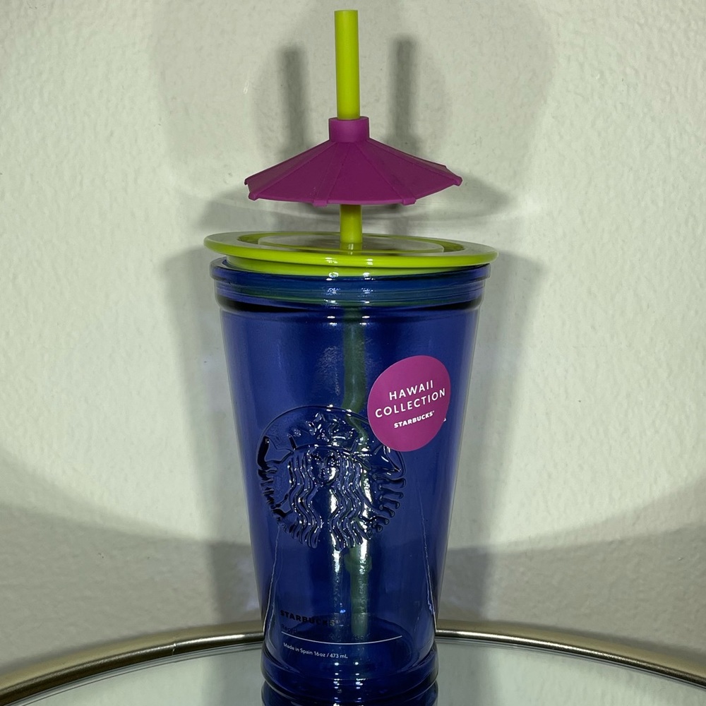 New Starbucks Blue Recycled Glass Hawaii Release Umbrella Tumbler